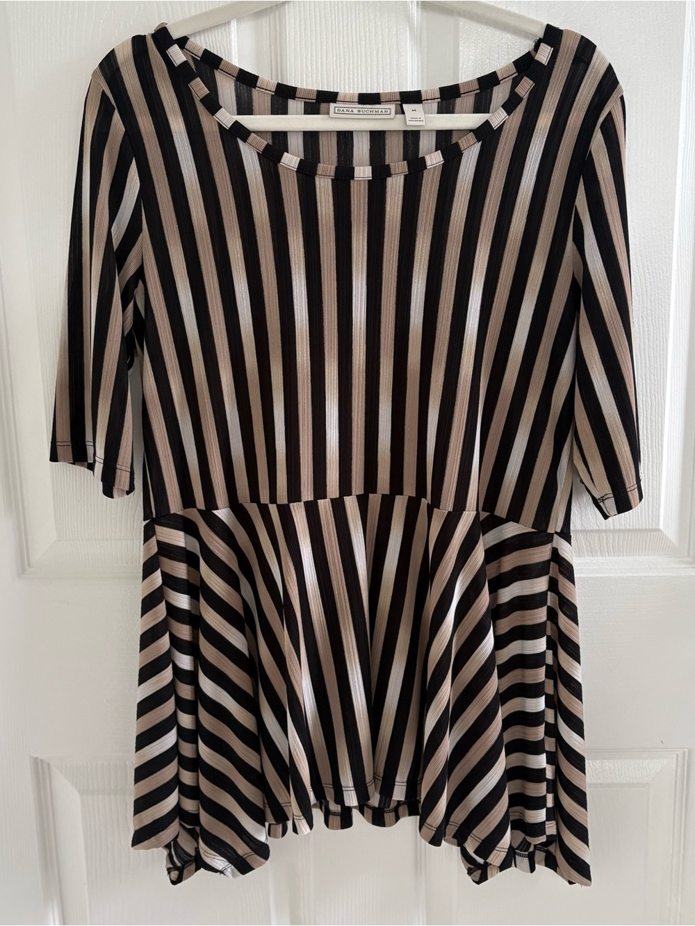 Dana Buchman Black and Cream Striped Peplum Tunic - Picture 2 of 5
